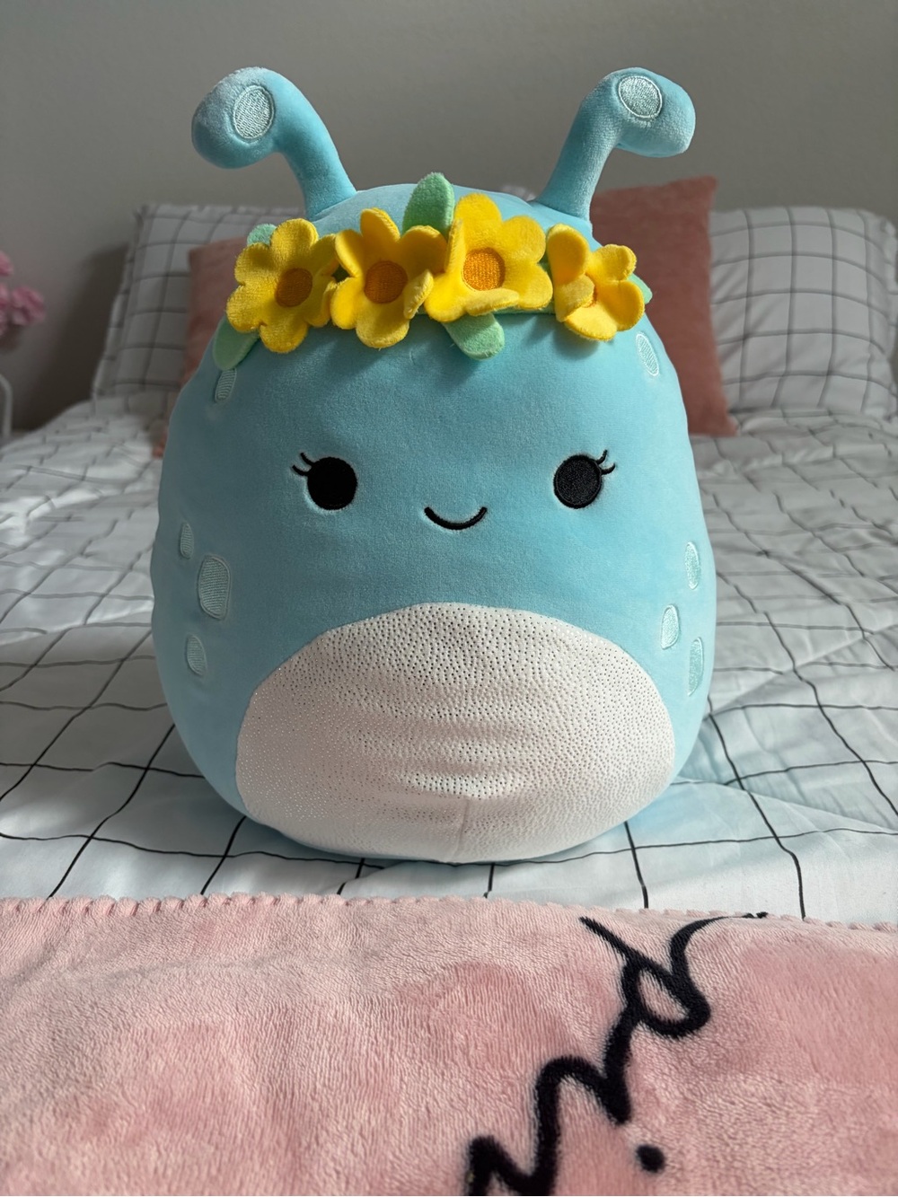 Natnat the blue alien Squishmallow Plush with Yellow Flower Crown